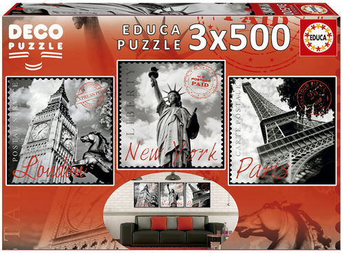 Puzzle - Grandes Cidades - 17096 - 3 x 500 peças