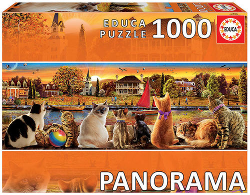 Puzzle - Gatos no Cais - Panoramico - 18001 - 1000 peças