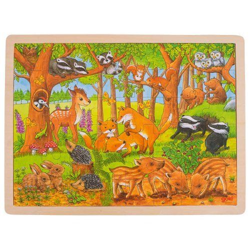 Puzzle madeira com moldura 48 peças - Animais bebés na floresta