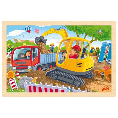 Puzzle madeira com moldura 24 peças - Escavadora