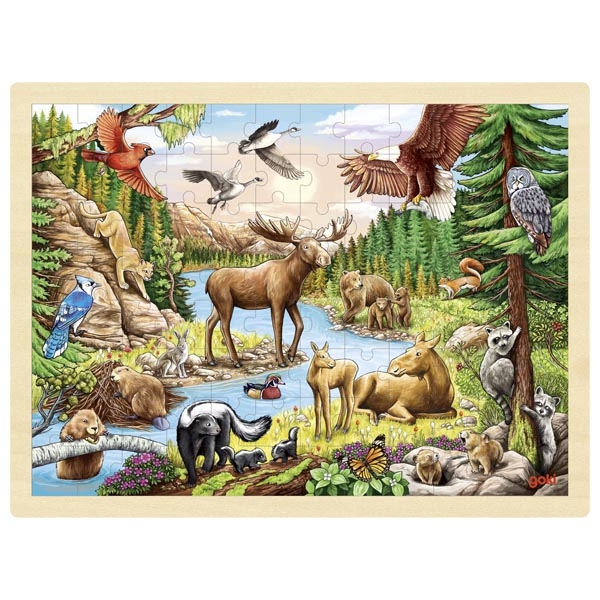 Puzzle madeira com moldura 96 peças - Animais da América do Norte