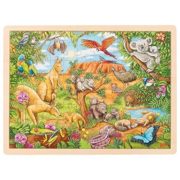 Puzzle madeira com moldura 96 peças - Animais da Australia