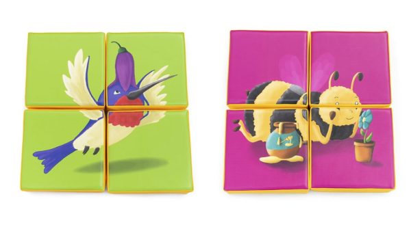 Puzzle gigante 4 peças de dupla face - Colibri e Abelha - 50x50x10 cm
